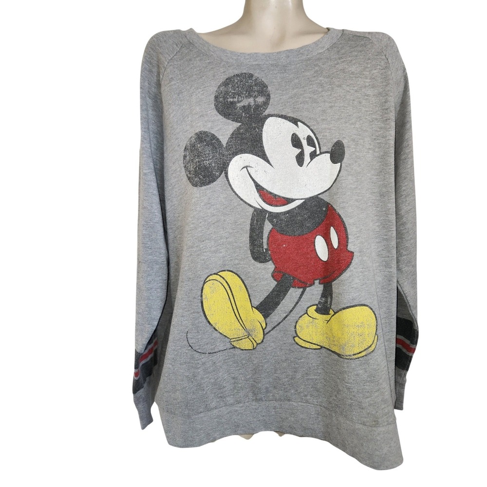 Disney Parks Mickey Mouse 28 Varsity Striped Raglan Sweatshirt Gray XXL